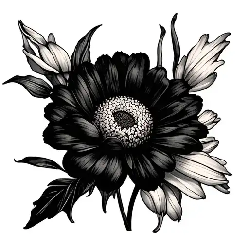 Black Dainty Fine Line Marigold And Daffodil