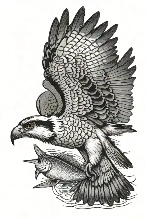 Osprey Bird Of Prey Flying And Catching A Small Arctic Grayling Fish In Its Talons