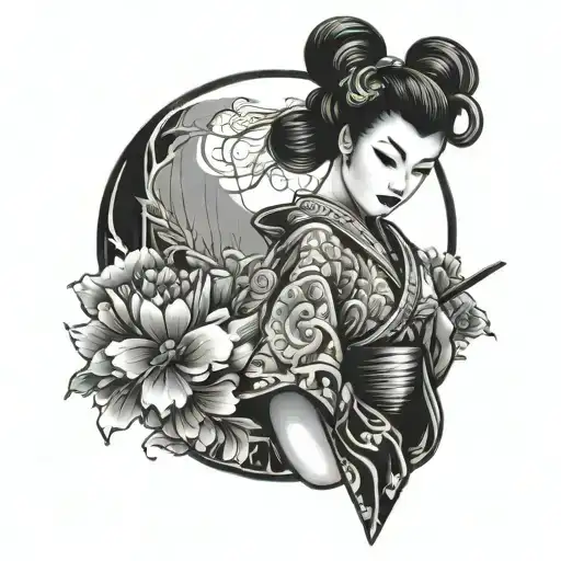 Sexy Busty Geisha Samurai Fusion Pin Up Girl