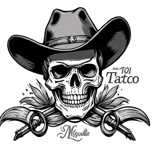 Skull Pistals Cowboy Hat Gas Pump Label Mcguireville