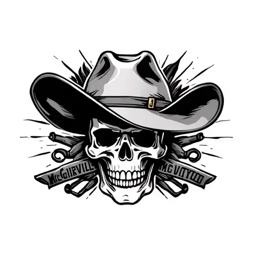 Skull Guns Cowboy Hat Gas Pump Label Mcguireville