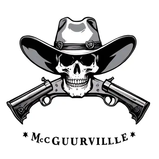 Skull Guns Cowboy Hat Label Mcguireville
