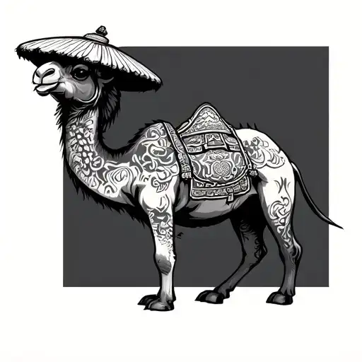 Full Body Camel Wearing Chinese Rice Hat