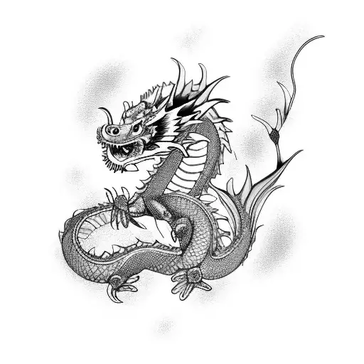 Asian Dragon With Koi Fish