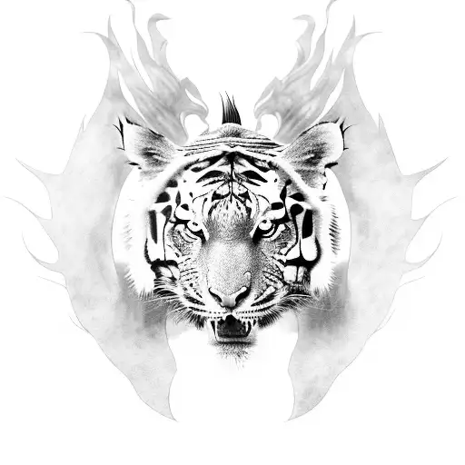 Asian Dragon With Tiger Fighting Full Back