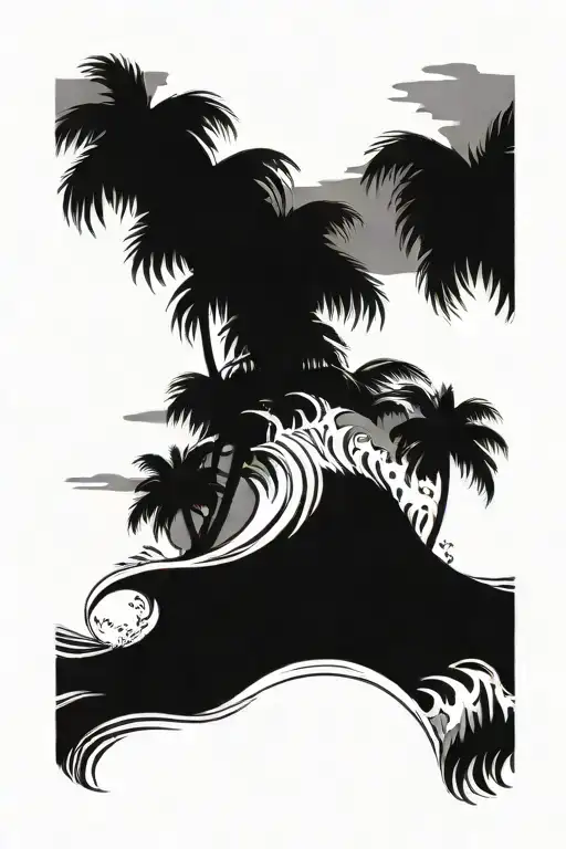 Palm Tree Surfer Waves Half Sleeve