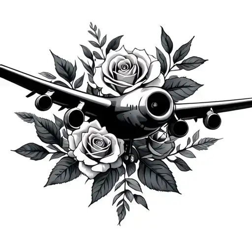 Airplane And Roses Minimalist