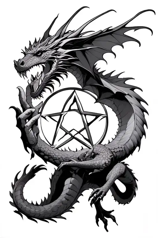 Pentacle Held By A Dragon Flying