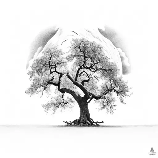 Dead Oak Tree With Raven Perched On Tombstone Under Tree