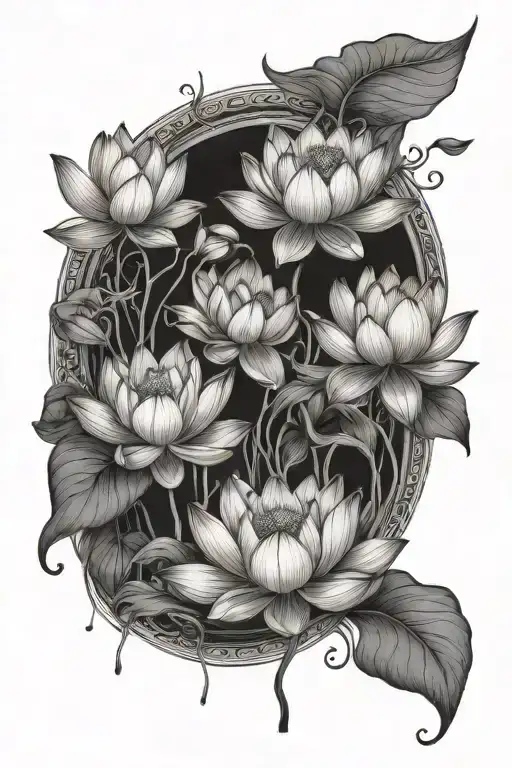 Lotus Flowers And Three Children Playing