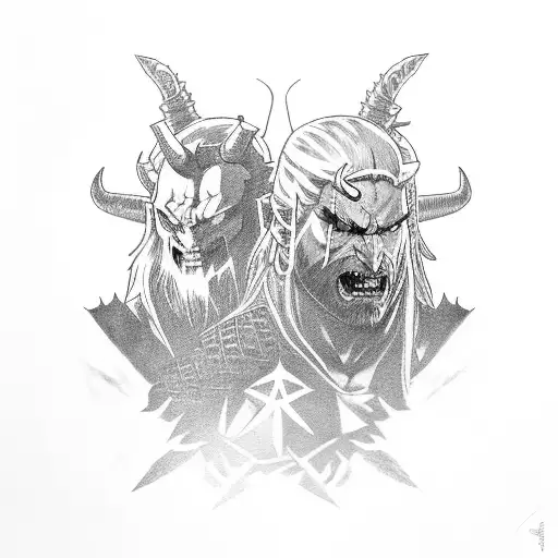 A Powerful Oni Demon Battling A Witcher In An Epic Showdown