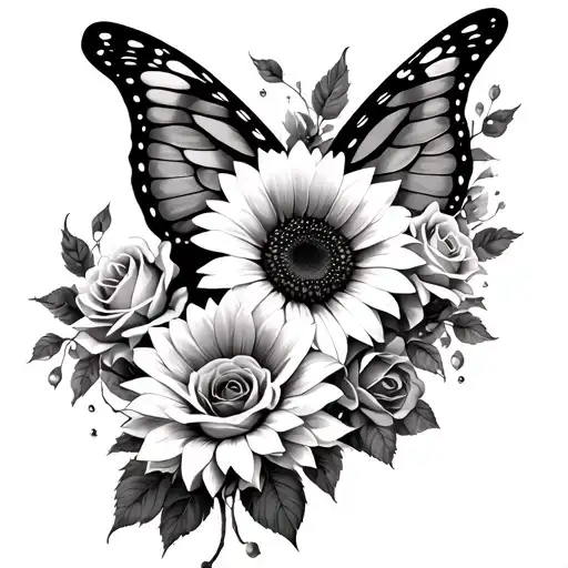 67 Red Nova Butterfly Angel Wings Sunflower And Roses