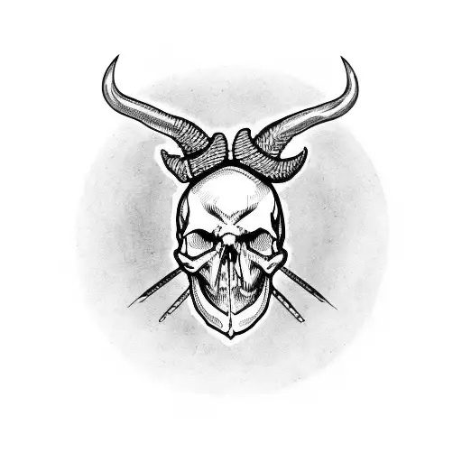 Skull With Horns And A Upside Down Cross Going Threw It