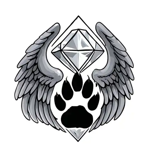 Cat Paw Print Under A Diamond With Angel Wings