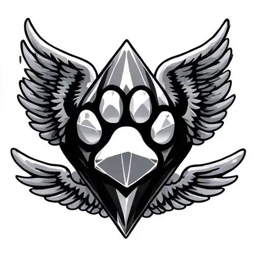 Cat Paw Print Diamond With Angel Wings