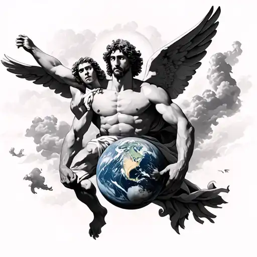 Atlas Holding The Earth And Icarus Falling From The Sky