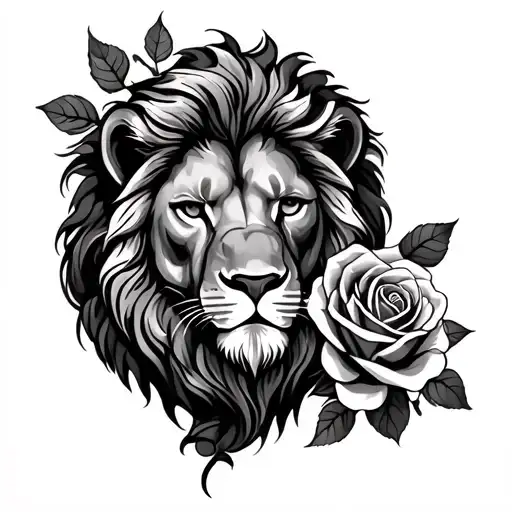 Lion And Roses Intertwined