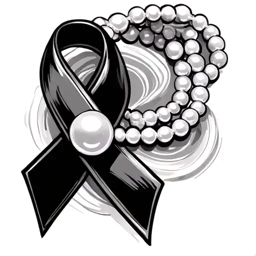 Breast Cancer Awareness Ribbon With Pearl Necklace