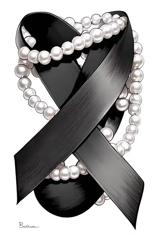 Breast Cancer Awareness Ribbon With Pearl Necklace