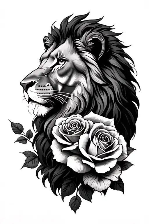 Lion And Roses Intertwined Representing Different Aspects
