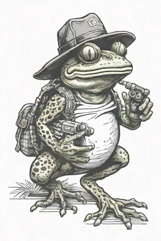 Frog Standing With Trucker Hat Flannel Shirt And Gun In Hand