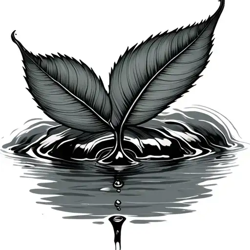 Water Drip From Leaf Into A Puddle