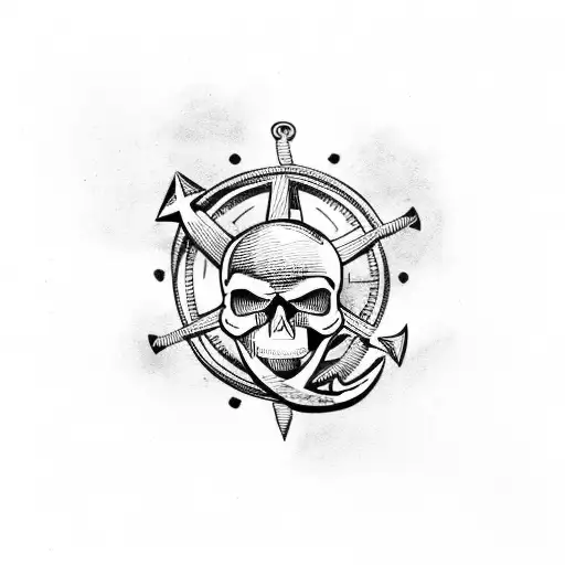 Skull And Anchor With Compass