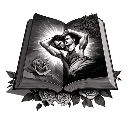 A Book With The Front Cover Of A Man Lifting And Roses Around The Book
