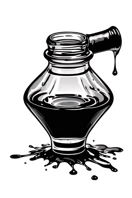 Turpentine Bottle Tipped Slightly To The Side With Black Droplets Spilling Out