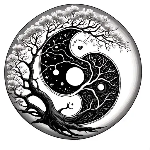 Yin Yang With Tree Of Life