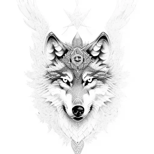 Wolf And Eagle In Dotwork Style