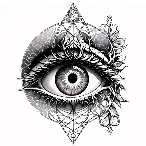 All Seeing Eye With Sacred Geometry Patterns And Yggdrasil
