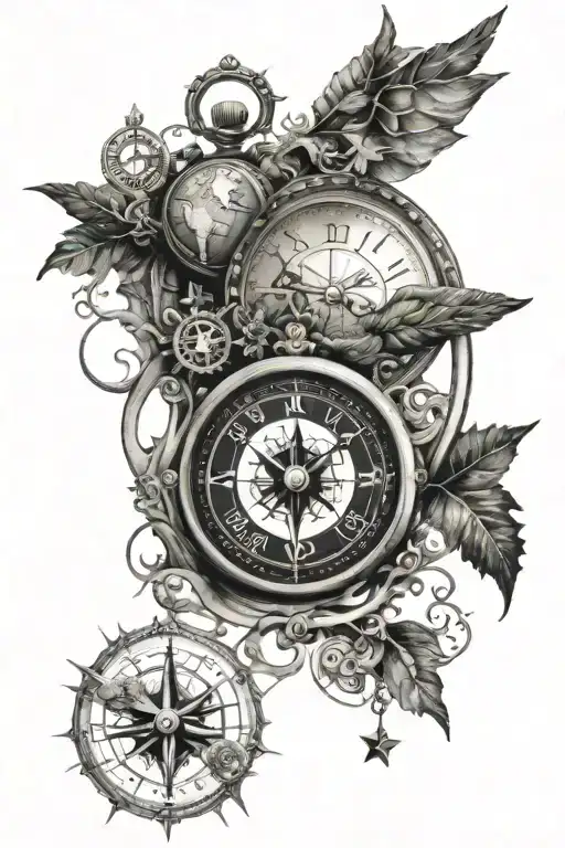 Clock And Compass And Earth Air Water