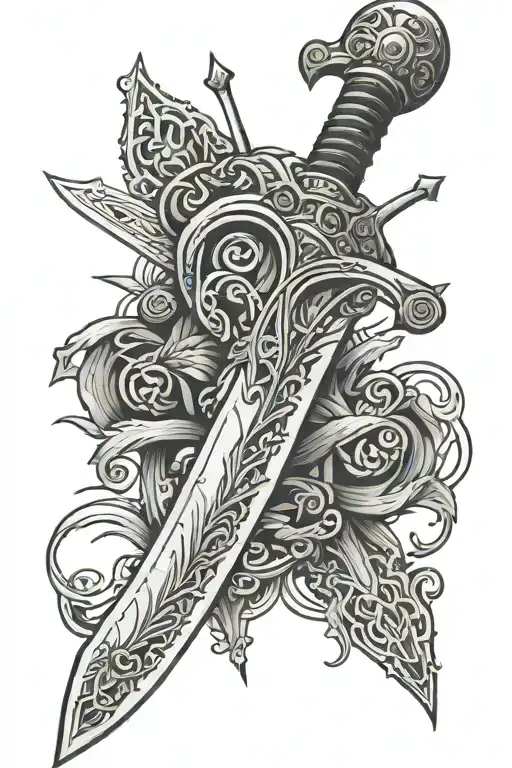 Sword With A Fineline Background Of Lines And Dots