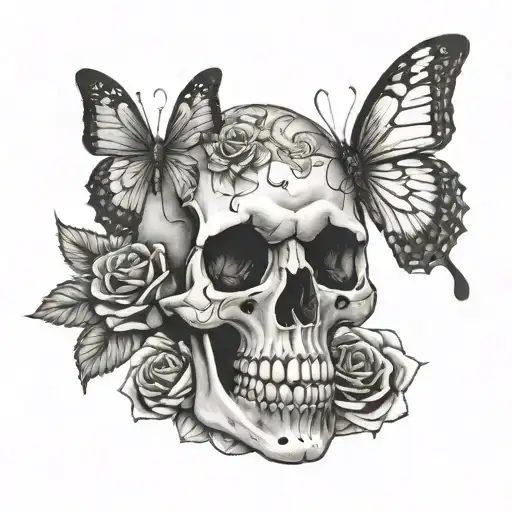 Skull And Roses And Butterflies Surround And The Name Chasity