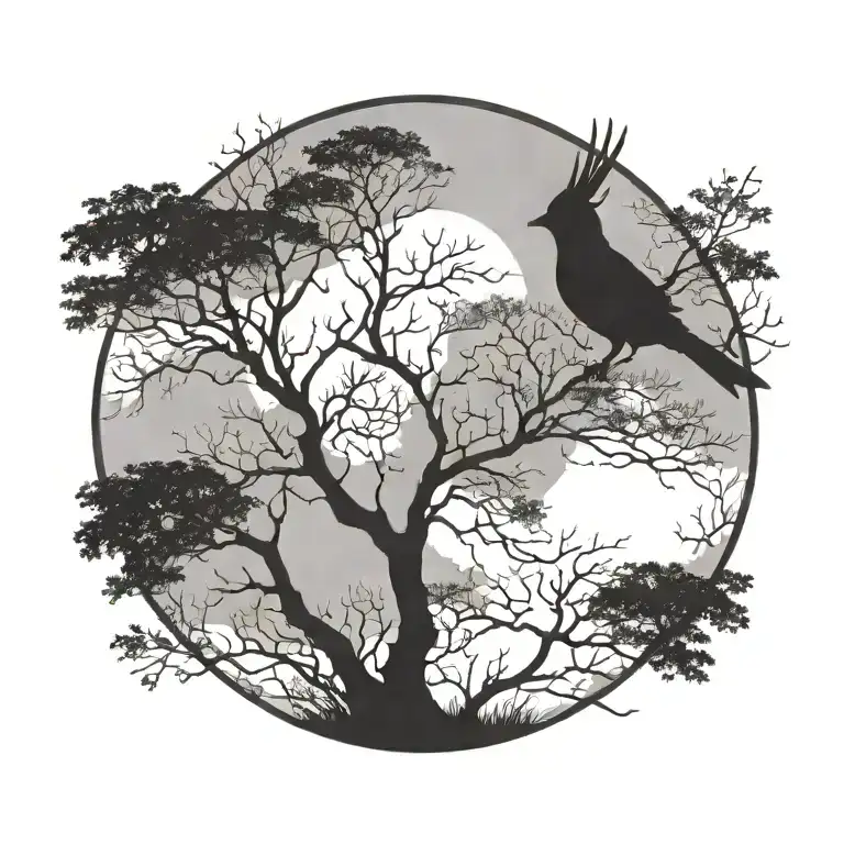 A Silhouette Of A Bird Flying Over Tree While It Uses A Campass