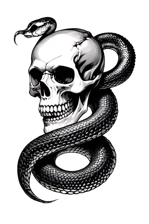 Skull And Snake Intertwined
