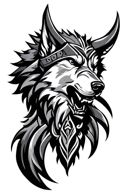 Viking Symbols And Wolf Head