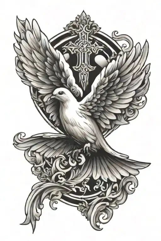 Cross And Dove Flying