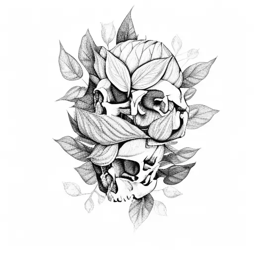 Peonies And Leaves Covering A Skull