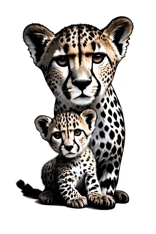 Mom Cheetah And Baby Cub