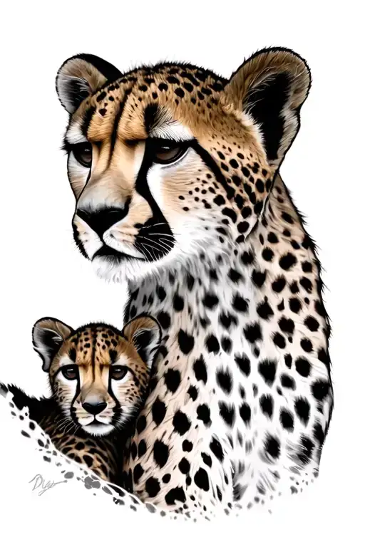 Mom Cheetah And Baby Cub Faces