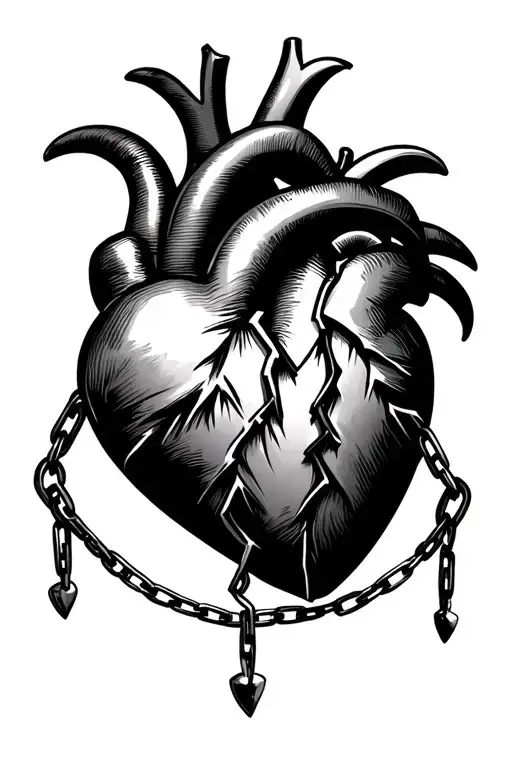 A Simple Broken Heart Symbol That Has A Chain Running Down From The Bottom Of The Heart
