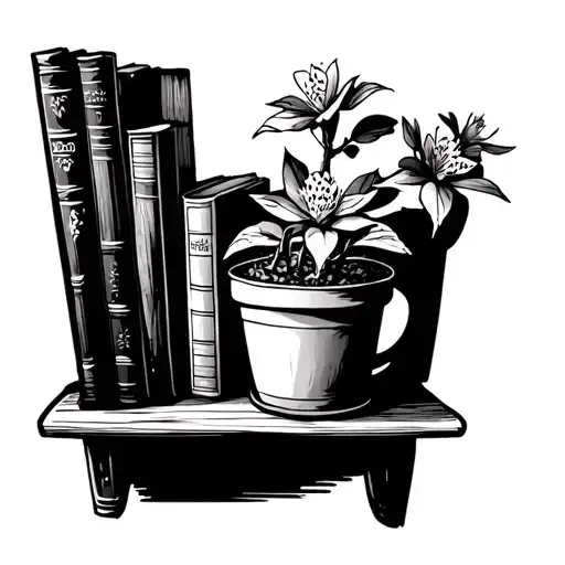 Blossomed Christmas Cactus On A Shelf Filled With Books