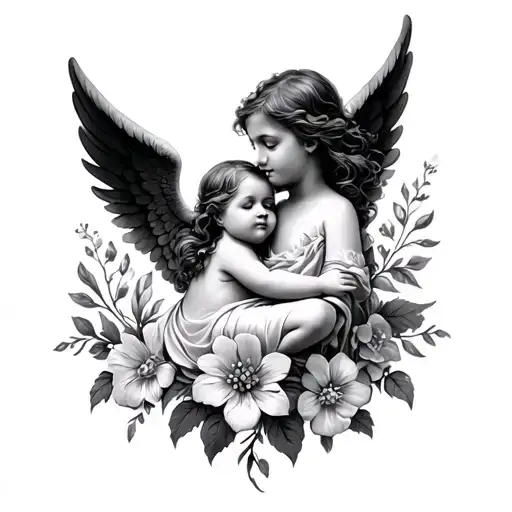 Angel Baby Angel And Larkspur Flowers Intertwined