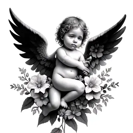 Angel Baby And Larkspur Flowers Intertwined