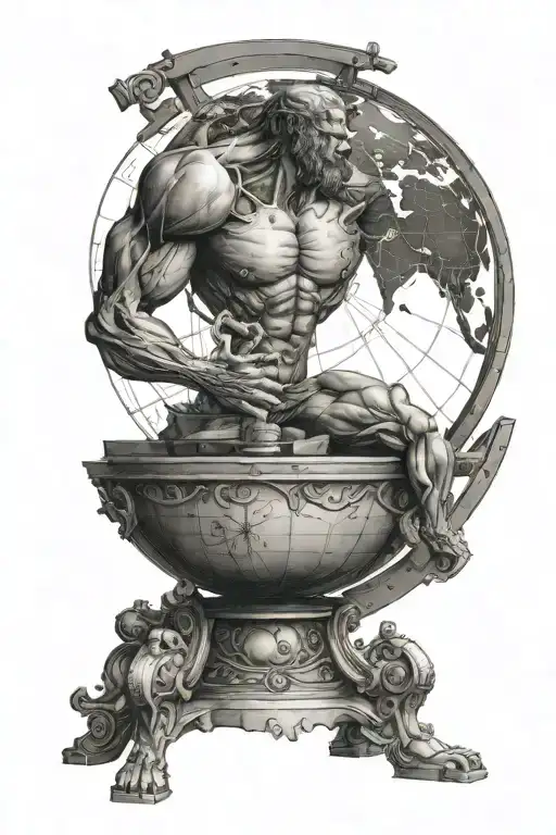 The Atlas Titan Leaning Against A Medium Sized Globe With His Eyes Closed Like He Is Taking A Break