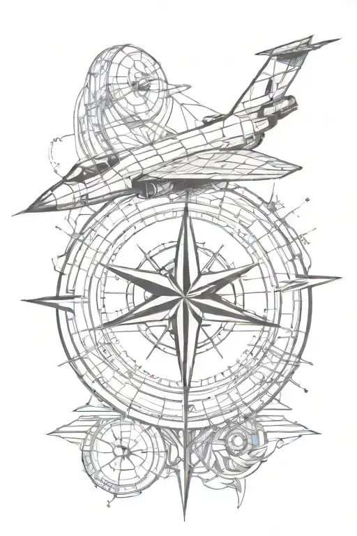 Fibonacci Sequence With Compass Inside And Fighter Jet