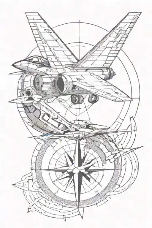 Fibonacci Sequence With Compass Design And Fighter Jet