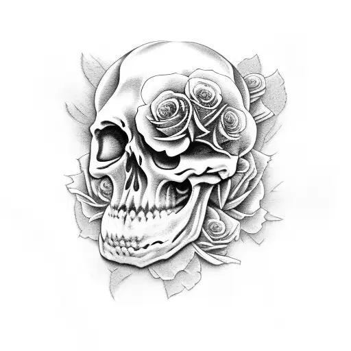 Skeleton Torso With Dying Roses